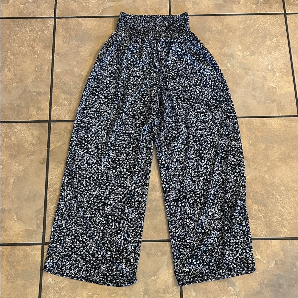 Black Floral wide leg pants